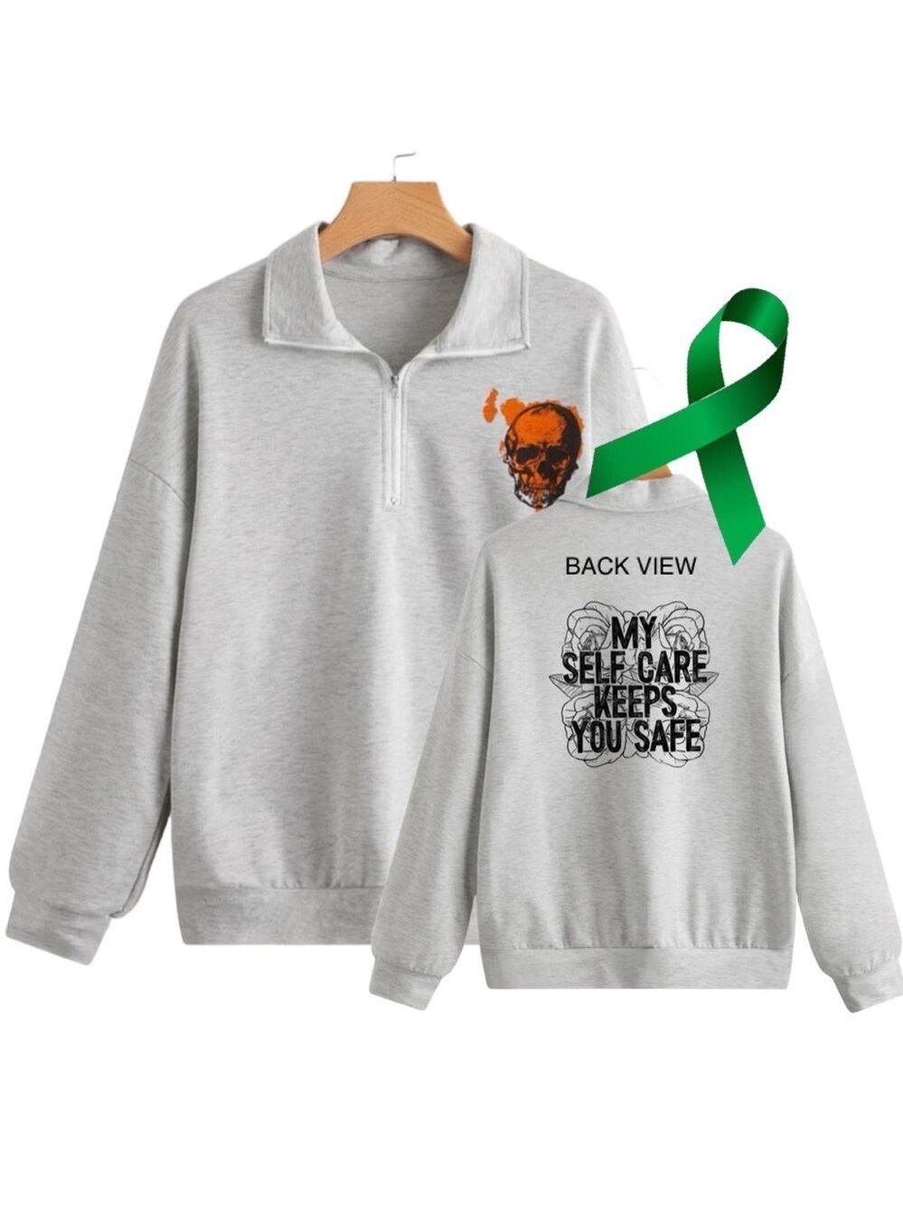 Self Care Mental Health graphic quarter zip raglan pullover sweatshirt small